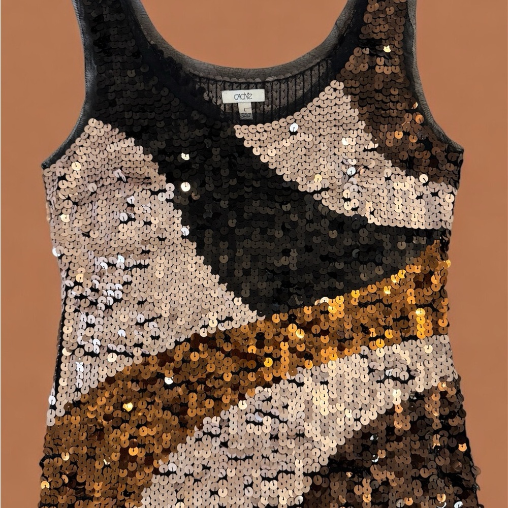 Cache Sequin Tank Top - Black, Gold, Beige - Picture 1 of 6
